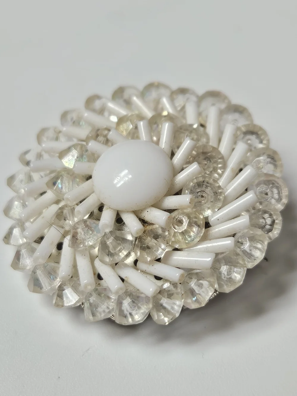 1960s Signeg West German Classic White Milk Glass Brooch